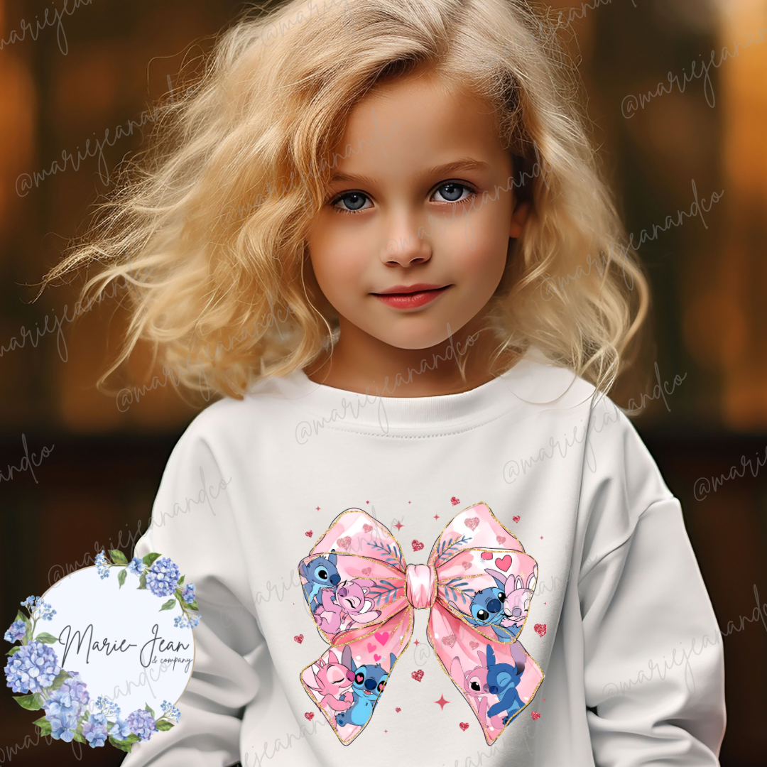 Stitch Bow - Valentines - Kids sweatshirts